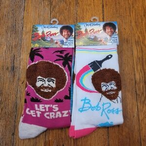 NWT Lot Of Two Pairs Of Bob Ross Adult Sized Novelty Crew Socks